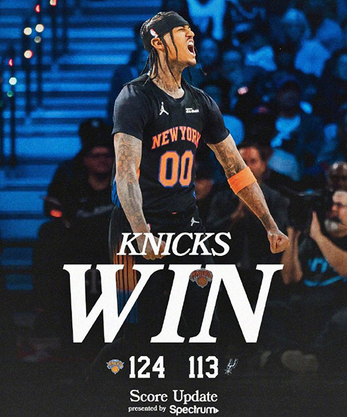 NBA杯-尼克斯124-113马刺夺NBA杯冠军,布伦森25分,文班亚马18分